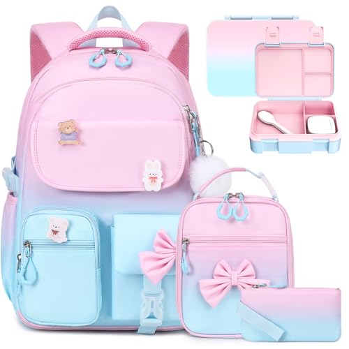 ACESAK 4PCS Bow Backpack for Girls with Bento Box & Lunch Bag Pencil Case