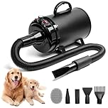Blanlody Dog Hair Dryer Blaster 3800W/5.2HP Pet Grooming Hair Dryer Low Noise Temperature Heater with 4 Different Nozzles and Pet Grooming Brush (Black)