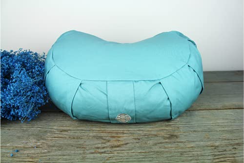 TORTUGA Meditation&Yoga - Cojín Zafu Relleno de Trigo sarraceno sostenible - Diseño Media Luna -Altura 15cm- Funda algodón 100% Natural fácil Lavado -Meditación/Yoga - Imagen 4