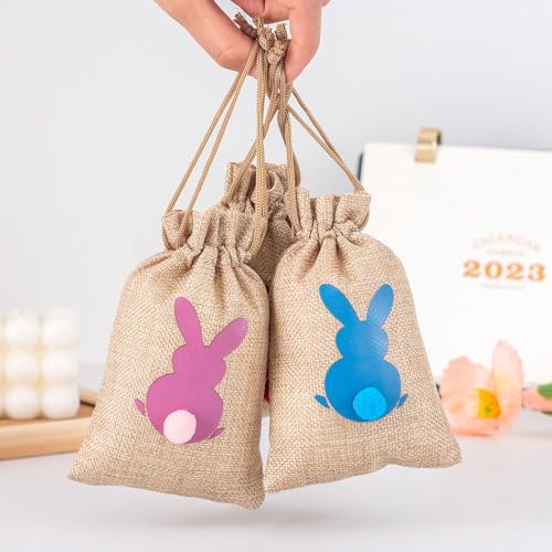 HIPIHOM 24pcs Easter Burlap Bags, Bunny Jute Gift Bags with Drawstring for Candy, Birthday, Wedding Party Favors, Decoration Supplies, 3.9x5.9IN (Brown) by HIPIHOM - Image 7