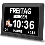 Eachui Digitaler Demenz Uhr Großes Display für Senioren, Plug in elektrische Datum Tag der Woche Kalender Uhr 20 Erinnerungen 3 Klingeltöne 10 Stufen Lautstärke, Auto DST (7 Zoll,Schwarz)