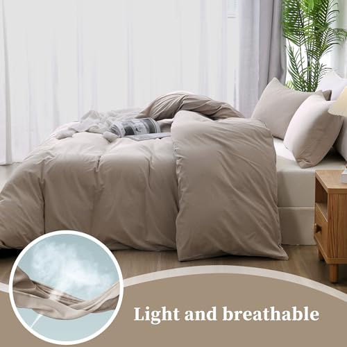 ATsense Duvet Cover California King Size, 100% Washed Cotton, Linen Feel, Tannish Linen Grey Comforter Cover, 3 Pieces Bedding Set, Soft and Breathable, Premium Luxury Hotel Style, Farmhouse Style — view 3