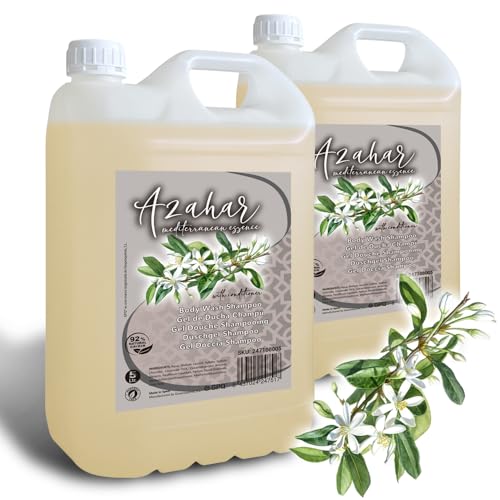 GPQ - Gel/champô 2em 1 AZAHAR 2 Garrafas x 5 Ltr | 92% Origin natural | Amenities Hotel | Com condicionador, sem para-baixos, hotel, casa de campo, B&B | Made in Spain