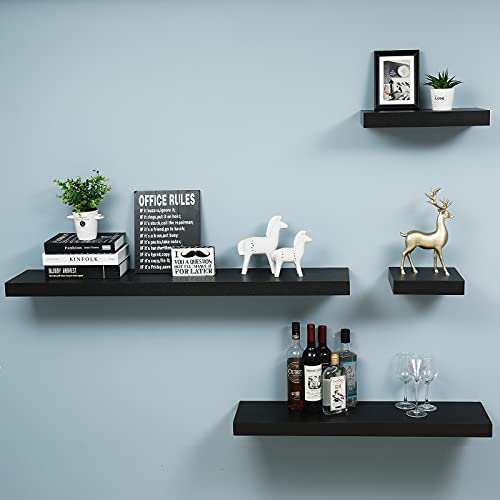 Welland 16 Inch Black Mission Floating Shelves For Wall, Bathroom Wall Mount Shelves, Wood Modern Display Shelves, Book Shelves,For Bedroom,Living Room And Kitchen #TOP4