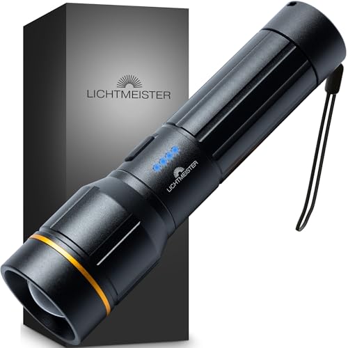 LICHTMEISTER® Torcia (2000 lumen, batteria da 5000 mAh) - Torcia LED potente professionale - Torcia LED ricaricabile - estremamente luminosa