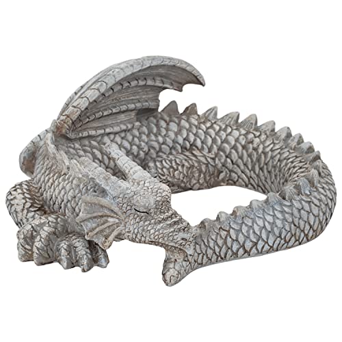 NAT & Jules Small Sleeping Dragon Concrete Finish 10 inch Resin Garden Sculpture