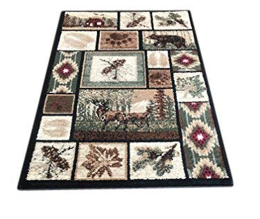 Cabin Style Door Mat Area Rug Rustic Western Country Bear Elk Deer Wildlife Lodge Native Design 386 (2 Feet X 3 Feet 2 Inch) #TOP1