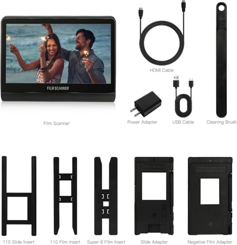 48 MP Film & Slide Scanner with 7 Inch LCD Screen, All-in-One Digital Film Scanner Built-in 16GB Memory Converts B&W/135/110/126 KPK Negative and Super 8/Monochrome Slides into JPEG Photos
