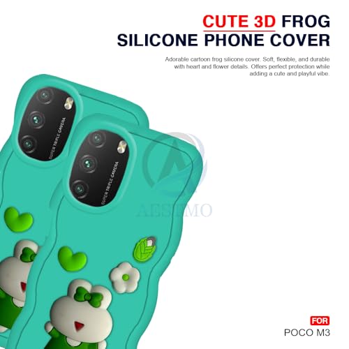 Image of AESTMO Back Case Cover for Poco M3 | 3D Cute Fun Cartoon Characters | Anti Slip Grip Cute Wave Curly Frame Shape | Full Body Protection Back Cover for Poco M3 (Mint Green)