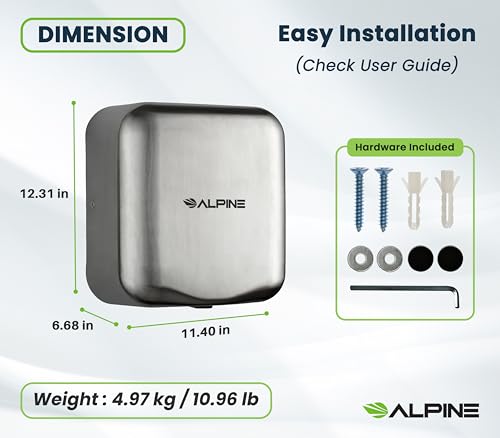 Stainless Steel Alpine Hemlock High Speed, Commercial Hand Dryer, 110/120V - BMC-ALP 400-10-SSB - Thumbnail 2