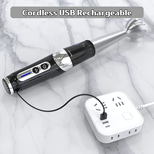 Cordless Hand Blender White, 4-In-1 Electric Immersion Blender 3-Angle Adjustable Powerful Variable Speed Control With 21-Speed, Usb Rechargeable Portable Stick Mixer With Chopper #TOP7