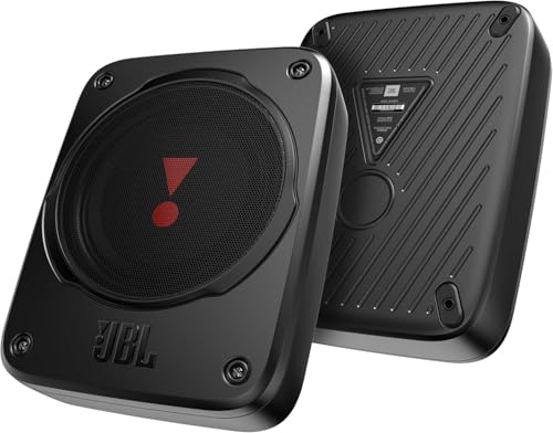 JBL BassPro Lite - Ultrakompakter 7 Aktiv Untersitz Subwoofer für Auto mit integriertem Verstärker für tiefen Bass - 200W - Pairing möglich