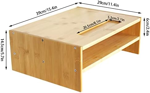WKWKER 2-Tier Bamboo Monitor Stand With Grooved Storage Computer Monitor Riser Desk Tidy Organizer for Workstation Home Office Printer Laptop Stand (Natural Color)