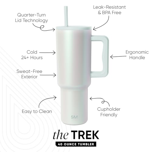Image of Simple Modern 40 oz Trek Tumbler with Handle and Straw Lid | Cup Holder Friendly Insulated Stainless Steel Travel Mug | Spring Air Pearl