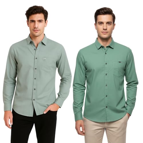 Image of Arvest Men?s Cotton Regular Fit Full Sleeve Shirt Combo Soft Breathable Fabric with Button-Down Collar and Chest Pocket Suitable for Office and Outfits