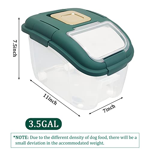 Fhiny 5.5Lb Dog Food Storage Container, Airtight Cat Treat Rice Bin With Measuring Cup Bulk Dry Pet Food Storage Moisture-Proof Plastic Puppy Food Bin With Locking Lid & Wheel Easy To Move-Green #TOP5