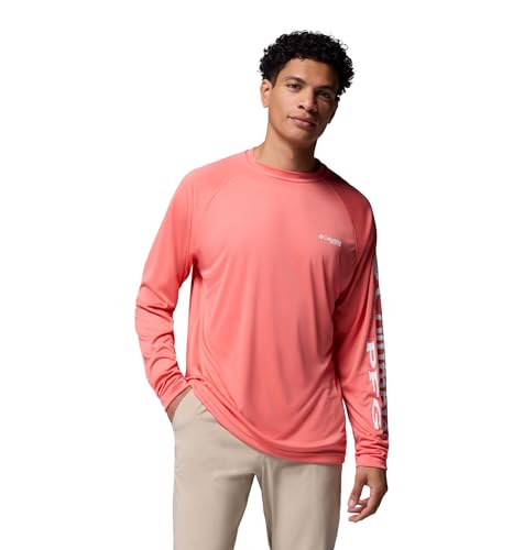 Columbia Mens Terminal Tackle Long Sleeve Shirt, Melonade/White Logo, 6X