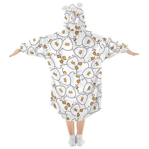 MNSRUU Wearable Blanket Hoodie for Girls Boys Adult, Cute White Duck Oversized Super Warm Plush Sherpa Hoodie Fuzzy Warm Flannel Blanket Sweatshirt with Roomy Pocket, Large