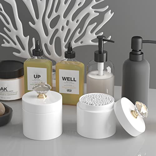 Ontube Porcelain Cotton Swabs Holder Organizer With Crystal Lid And Easy To Clean, White (Gold Lid,Set Of 1) #TOP7