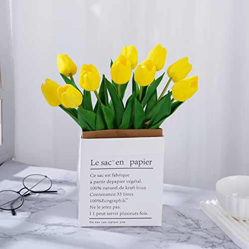 Ploolp 10Pcs Artificial Tulip Flowers Real Touch Fake Tulip Flowers With Flower Fragrance For Home Office Party Gifts Wedding Decoration (Yellow) #TOP4