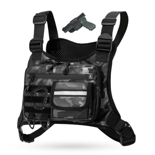 Muserise Outdoor Chest Bag For Men, EDC Chest Pack With Built-In Phone Holder, Lightweight Chest Rig Pouch (Camo-02)