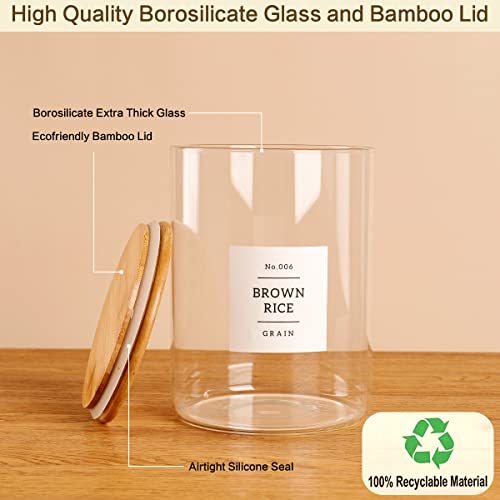 Hhmjsm Large Glass Storage Jars With Airtight Bamboo Lid - 100 Fl Oz Thicken Kitchen Glass Food Storage Canister With 42 Pantry Labels - Big Clear Flour And Sugar Containers Farmhouse #TOP5