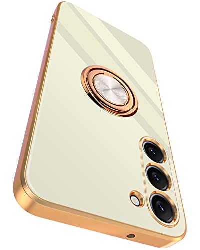 Dinick Compatible for Samsung Galaxy S23 Plus Case with Ring Holder Kickstand [with Magnetic] Soft TPU Shockproof Electroplated Protective Phone Case for Galaxy S23+ 5G White