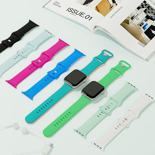 Sport Band Compatible with Apple Watch Bands 40mm 38mm 41mm 42mm 44mm 45mm 49mm for Women Men,Soft Silicone Waterproof Replacement Strap for Apple Watch Series 11 10 9 8 7 6 5 4 Ultra 3 2 1 SE — view 2