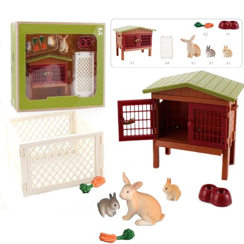 gotyou Farm World Play Set,Set de Conejera, 11 Piezas -Jaula, Cercado, Conejo de Juguete, Crías, Complemento para la Granja de Juguete — Juguetes para Niños de 3 Años o Más