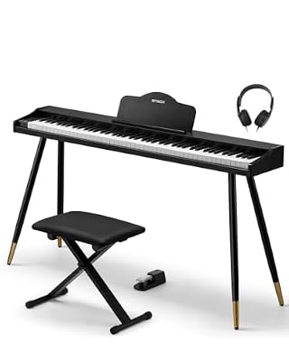 STRICH 88 Key Digital Piano Set, Full Size Velocity-Sensitive Keys, Electric Keyboard with Stand, Bench, Pedal, Headphones, Music Rest for Beginner, SPRITE-S(Black)