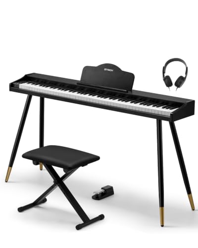 STRICH 88 Key Digital Piano Set, Full Size Velocity-Sensitive Keys, Electric Keyboard with Stand, Bench, Pedal, Headphones, Music Rest for Beginner, SPRITE-S(Black)