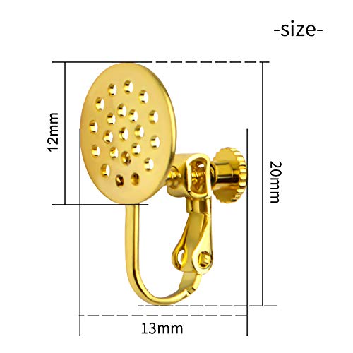 Clip On Earring Findings, 12Pcs Screw Type Earring Clips Components With 12Mm Blank Mesh Pad Base And 12Pcs Silicon Earring Cushion For None Pierced Ears #TOP3