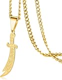 KGAIXN Colgante Espada Zulfiqar para Hombre Mujer Colgante Islamico Imam Ali Joyeria Arabe Antigua Talisman Amuleto Regalo Religioso, Oro