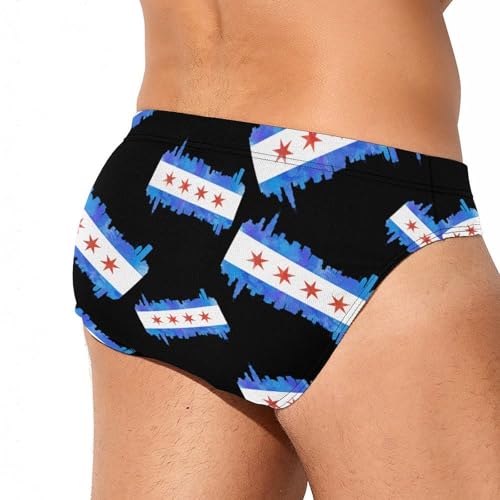 Vintage Chicagos Flag Mens Swim Briefs Bikini Sexy Low Rise Trunks Swimsuit Bathing Suit Beach3