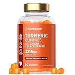 Turmeric Gummies with Black Pepper & Ginger 3216mg | High Strength Curcumin Supplement | 60 Vegan Gummies | Natural Orange Flavour - Tablet Alternative | by Horbaach