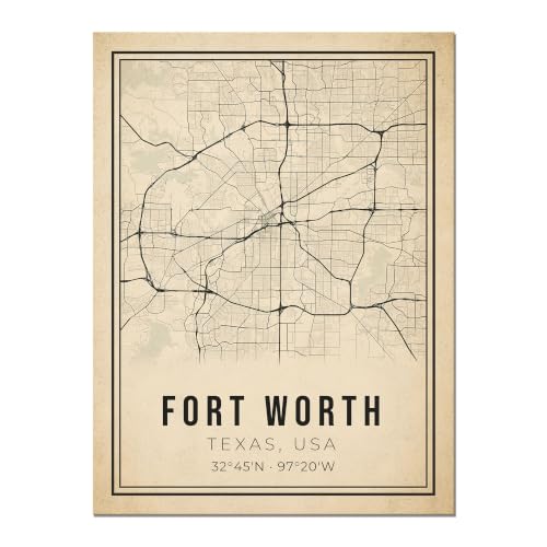 Fort Worth Map Wall Art Vintage Fort Worth Texas Map Print, 12"x16"