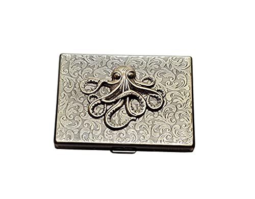 Handmade Antique Bronze Embossed Octopus Cigarette Case #TOP1