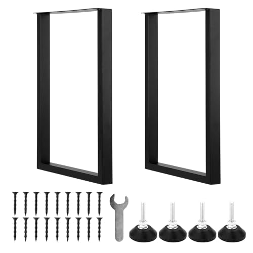 Heavy Duty Metal Table Legs, 28”H x 17.7”W (Max 1500lb Load), Industrial Black Square Iron Furniture Legs, Set of 2 with Safe Double Packaging for Dining Table/Desk/Coffee Table/Bench - DIY Friendly by ManyiHome - Used condition - Image 8