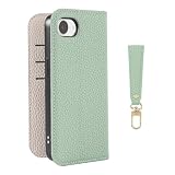 HanaRo iPhone17e 用 iPhone16e 用 ケース スマホケース 手帳型ケース ストラップ 付 くすみカラー カード収納 ﾗｲﾄｸﾞﾘｰﾝ×ﾗｲﾄｸﾞﾚｰ