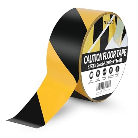 zcgxbel 2" x 150ft Black and Yellow Caution Floor Tape Roll, High Adhesive Heavy Duty Safety Tape for Warehouse Aisle Stairs Walls