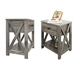 LUSUOWLZ Night Stand for Bedroom Set of 2, Farmhouse Accent End Table with Drawers and Open Storage