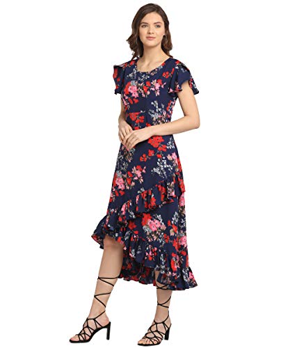 Image of OOMPH! Women's Western & Fusion wear Wrap Midi Dresses for Women, Blue - md159