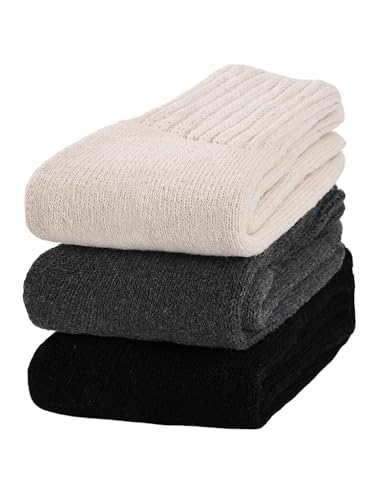 Image of AURUZA Thermal Winter Boots Socks Thick Warm Cozy Crew Cloud Fluffy Socks Solid Color Gifts 3 Pairs