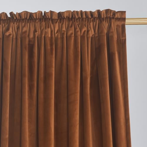 Roslynwood 90-inch Length Brown Velvet Curtains for Bedroom, Rod Pocket Heavy Thick Blackout Window Panels Christmas Holiday Home Decoration for Dining Room, W52 x L90, 2 Panels - Thumbnail 2