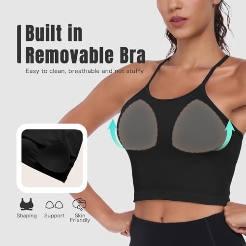 VEQKING Women Sports Bras High Neck Seamless Ribbed Longline Yoga Tank Tops with Built in Bra, 3 Pack4