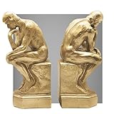 Bellaa 25594 Rodin Thinker Bookends Set of 2-9 Inch Golden Polyresin Auguste Statue Book Ends Heavy Duty Non-Skid