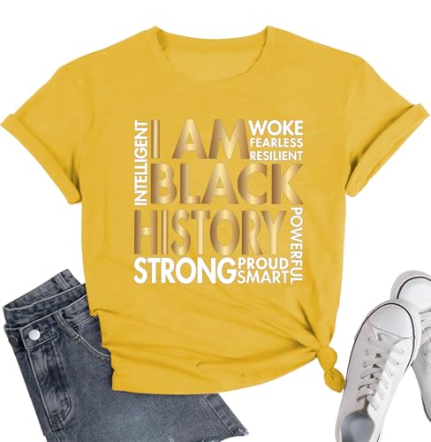 Black History Shirt Women I Am Black History African American Month T-Shirt Juneteenth Tee Tops