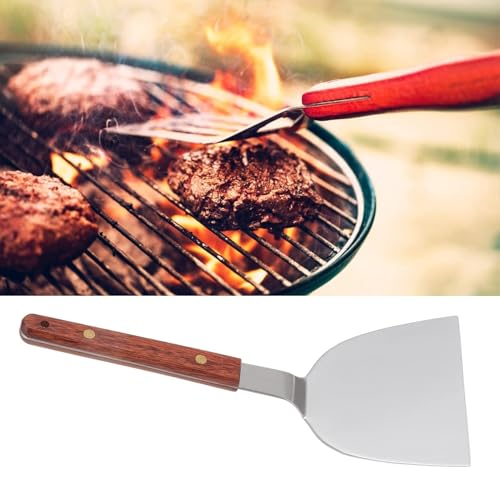 Breiter Spatel, Edelstahl, Pfannkuchenschaufel, Grillschaber Mit Holzgriff, Grillschaber, Breite Klinge, Burgerspatel, Wender, Schaber(120mm)