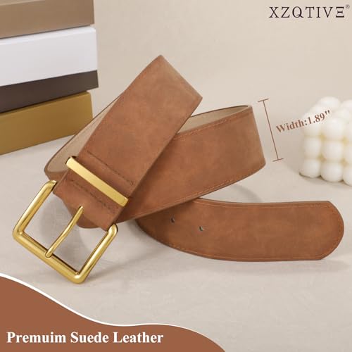 XZQTIVE Women Wide Chunky Belt for Dresses Fashion Thick Suede Belt with Gold Buckle3