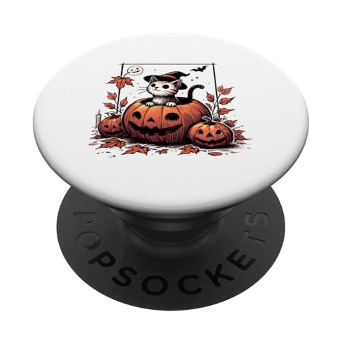 Halloween Chat Citrouille Mignon Spooky Fall Trick or Treat PopSockets PopGrip Interchangeable